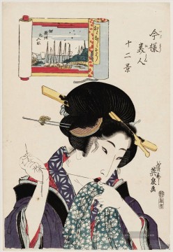 Japanische Werke - Ottonashis tsukuda shinchi no irifune aus der Serie zwölf Ansichten der modernen Schönheiten imay bijin Keisai Eisen Japanisch